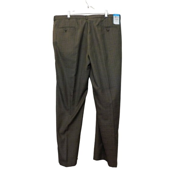 Haggar Dress Pants 38x32 Actual W40 Chocolate Brown Plaid Polyester Blend NEW - Picture 9 of 11